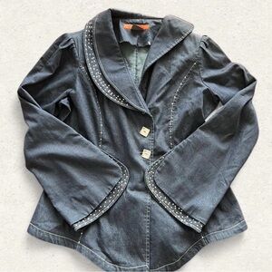 Stud-Trim Dark Gray Women's Blazer Jacket